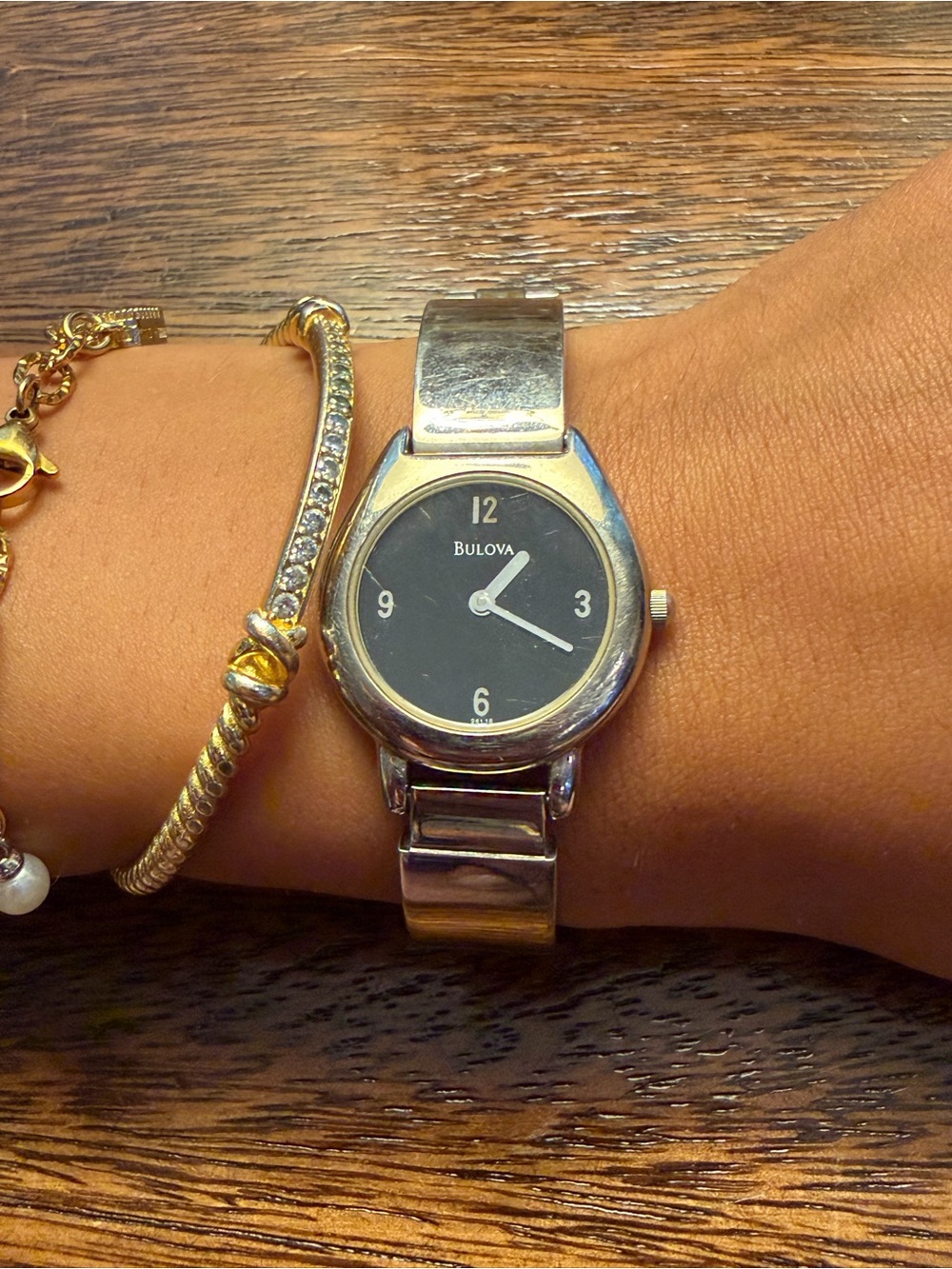 Bulova Silver Bracelet Watch with Black Dial